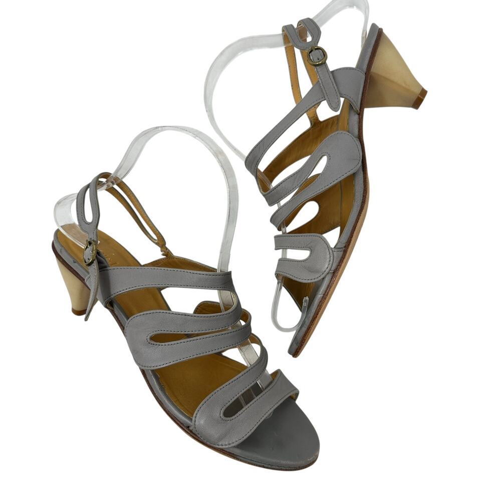 Coclico Leather‎ Sandals Kitten Heel Strappy Slingback Gray Size 38.5 US 8 8.5
